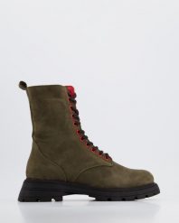 ZIELONE BOTKI D22KB-1035 KHAKY. Zielone botki Venezia, bez wzorów, ze skóry, bez obcasa, bez zapięcia. Za 279.00 zł.