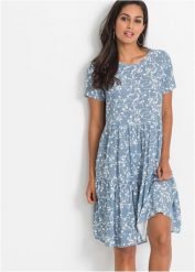 Sukienka z nadrukiem. Niebieskie sukienki bonprix, z aplikacjami, bez kołnierzyka, bez ramiączek. Za 137.99 zł.