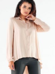 Koszula Damska Model A527 Beige - awama. Brązowe koszule Awama, l, bez wzorów, z elastanu, eleganckie, bez kołnierzyka, bez ramiączek. Za 300.83 zł.