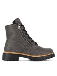 Rieker Trzewiki 72611-45 Szary. Szare botki Rieker, bez wzorów, z materiału, bez obcasa, na płaskiej podeszwie, bez zapięcia. Za 265.99 zł.