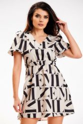 Mini Letnia Sukienka w Czarne Litery. Czarne sukienki Awama, l, bez wzorów, z elastanu, bez kołnierzyka, bez ramiączek, mini, rozkloszowane. Za 319.90 zł.