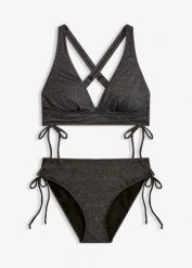 Bikini z połyskującego materiału (2 części). Czarne bikini bonprix, z aplikacjami. Za 119.99 zł.