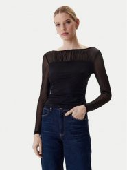 Guess Bluzka W6RP04 KBAH2 Czarny Regular Fit. Czarne bluzki Guess, xxl, z aplikacjami, z syntetyku, bez kołnierzyka, bez ramiączek. Za 299.99 zł.