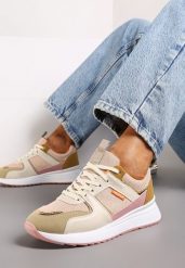 Ciemnobeżowe Sneakersy Phinala. Brązowe buty sportowe lifestyle Born2be, z aplikacjami, z dresówki, sportowe, przed kostkę, bez zapięcia. W wyprzedaży za 76.49 zł.