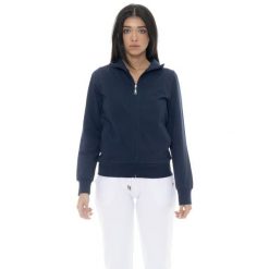 Bluza z bawełna z zamek błyskawiczny na co dzień. Niebieskie bluzy LEONE 1947 APPAREL, bez wzorów, z bawełny, bez kaptura, na fitness i siłownię. W wyprzedaży za 134.57 zł.