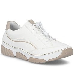 Półbuty damskie sportowe komfortowe białe Rieker 45969-80. Białe półbuty wsuwane Rieker, bez wzorów, ze skóry ekologicznej, sportowe, bez obcasa. Za 359.00 zł.