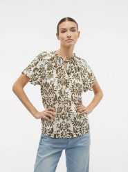 Vero Moda Bluzka "Imma" w kolorze kremowo-oliwkowym rozmiar: S. Brązowe bluzki Vero Moda, s, bez wzorów, z wiskozy, bez kołnierzyka, bez ramiączek. Za 48.39 zł.