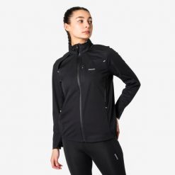 Kurtka do biegania damska Kiprun Run 900 Warm Regul. Czarne kurtki przejściowe sportowe KIPRUN, na jesień, l, z aplikacjami, z materiału, z kapturem, do biegania. Za 249.99 zł.