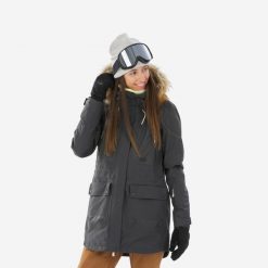 Kurtka narciarska i snowboardowa damska Dreamscape SNB 500. Szare kurtki narciarskie DREAMSCAPE, na zimę, m, bez wzorów, z materiału, bez kaptura, narciarskie. Za 599.99 zł.
