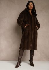 Brązowy Futrzany Płaszcz z Kapturem Zdobiony Pionowym Wzorem Elrinrahne. Brązowe płaszcze Renee, l, z aplikacjami, z futra, klasyczne, z kapturem. Za 339.99 zł.