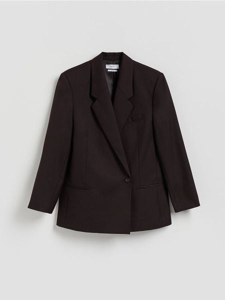 Marynarka z wełną - bordowy. Czerwone marynarki i żakiety Reserved, l, bez wzorów, z tkaniny, bez ramiączek. Za 329.99 zł.