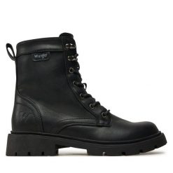 Trapery Wrangler. Czarne traperki Wrangler, bez wzorów, bez obcasa, bez zapięcia. Za 329.99 zł.