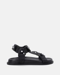 CZARNE SANDAŁY Z RZEPAMI L-2208025 BLACK. Czarne sandały Venezia, bez wzorów, ze skóry, bez obcasa, bez zapięcia. Za 259.00 zł.