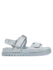 Guess Sandały FLJFDS LEL03 Srebrny. Szare sandały Guess, z aplikacjami, ze skóry, bez obcasa, na płaskiej podeszwie, bez zapięcia. Za 549.99 zł.