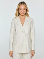 Marynarka damska lniana w prążek kremowa Kinnia 102. Białe marynarki i żakiety BIG STAR, l, z aplikacjami, prążkowane, retro, bez ramiączek. Za 359.99 zł.