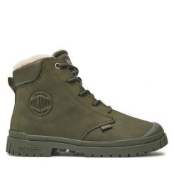 Trapery Palladium. Zielone traperki Palladium, bez wzorów, bez obcasa, bez zapięcia. Za 629.99 zł.