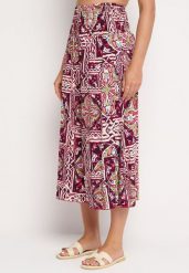 Fioletowe Bawełniane Spodnie Culotte z Wysokim Stanem i Gumką w Talii w Boho Stylu Olovia. Fioletowe jeansy Born2be, l, bez wzorów, z bawełny, boho, z podwyższonym stanem. Za 69.99 zł.