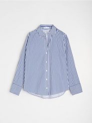 Bawełniania koszula oversize - granatowy. Niebieskie koszule Sinsay, l, bez wzorów, z bawełny, bez kołnierzyka, bez ramiączek. Za 49.99 zł.