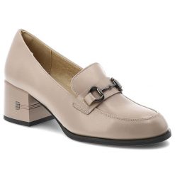 Półbuty damskie Vinceza, cholewka ze skóry naturalnej licowej wsuwany fason z ozdobnym paskiem i metalową klamrą, beżowe, 18116. Brązowe półbuty wsuwane VINCEZA, bez wzorów, ze skóry, bez obcasa, na obcasie. Za 179.00 zł.