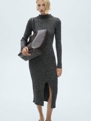 Mango Sukienka dzianinowa 77057665 Szary Regular Fit. Szare sukienki Mango, l, bez wzorów, z dzianiny, bez kołnierzyka, bez ramiączek. Za 99.99 zł.