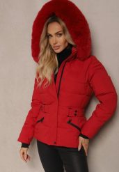 Czerwona Kurtka z Pikowaniem Odpinanym Kapturem i Futerkiem z Paskiem Vortinay. Czerwone kurtki Renee, l, bez wzorów, z jeansu, eleganckie. Za 214.99 zł.