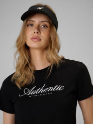 4F T-shirt regular z nadrukiem damski - czarny S. Czarne t-shirty 4f, s, bez wzorów, z bawełny, biznesowe, bez kołnierzyka, bez ramiączek. Za 59.99 zł.