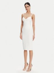 Elisabetta Franchi Sukienka koktajlowa AB-702-51E2 Biały Regular Fit. Białe sukienki Elisabetta Franchi, bez wzorów, z syntetyku, wizytowe, bez kołnierzyka, bez ramiączek. Za 1,819.00 zł.
