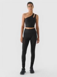 4F Legginsy treningowe szybkoschnące 4F x Anna Lewandowska - czarne M. Czarne legginsy 4f, bez wzorów, z dzianiny, sportowe. Za 149.99 zł.