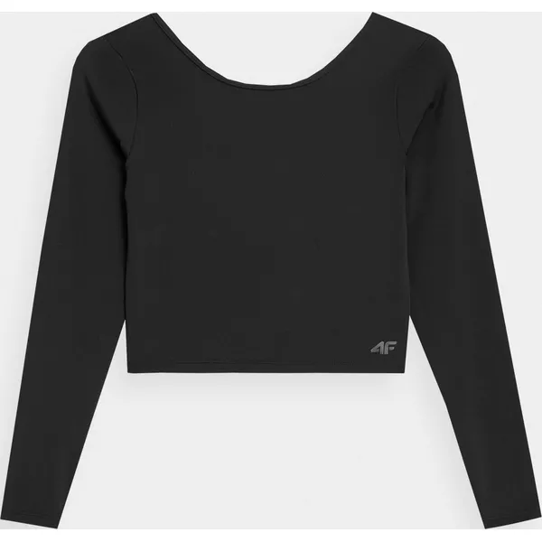 Longsleeve do jogi crop-top damski. Brązowe topy 4f, xs, bez wzorów, z dzianiny, bez kołnierzyka, bez ramiączek. Za 149.99 zł.