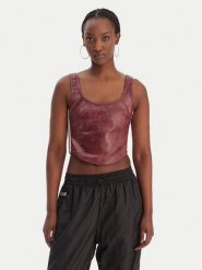 Adidas Top Pleather KD8786 Bordowy Slim Fit. Czerwone topy adidas, bez wzorów, ze skóry, bez kołnierzyka, bez ramiączek. Za 349.99 zł.