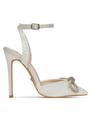 DeeZee Szpilki F92831-8 Biały. Białe sandały DeeZee, bez wzorów, z materiału, bez obcasa, na szpilce, bez zapięcia. Za 139.99 zł.