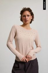 Sweter z ozdobnymi koralikami beżowy. Brązowe swetry MOODO, l, bez wzorów, z poliamidu, bez ramiączek. Za 149.99 zł.