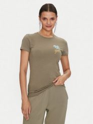 Guess T-Shirt Flowers W4YI30 J1314 Zielony Slim Fit. Zielone t-shirty Guess, m, z aplikacjami, z bawełny, bez kołnierzyka, bez ramiączek. Za 89.99 zł.