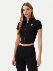 Guess Bluzka V5GP25 KCRS2 Czarny Regular Fit. Czarne bluzki Guess, xs, z aplikacjami, z wiskozy, bez kołnierzyka, bez ramiączek. Za 189.99 zł.