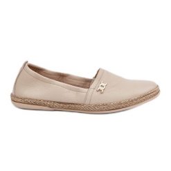 Eleganckie Skórzane Espadryle Damskie Zazoo 10177 Beżowe beżowy. Brązowe espadryle bez wzorów, ze skóry, eleganckie, bez obcasa, na płaskiej podeszwie. Za 387.75 zł.