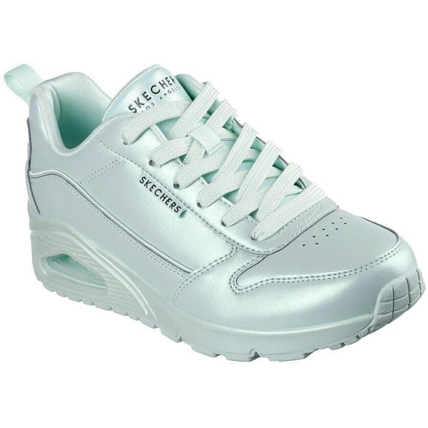 Buty sportowe damskie Skechers Uno Galactic Gal. Niebieskie buty sportowe lifestyle Skechers, bez wzorów, ze skóry ekologicznej, sportowe, bez zapięcia. W wyprzedaży za 490.00 zł.