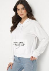 Biała Casualowa Bluza z Kapturem i Kieszonką Zelotia. Białe bluzy Born2be, l, bez wzorów, z jeansu, casualowe, bez ramiączek, z kapturem. W wyprzedaży za 55.24 zł.