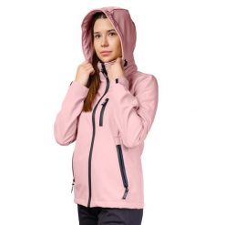 Kurtka softshell damska PROS SPORT 701. Brązowe kurtki przejściowe sportowe PROS, m, z aplikacjami, z dzianiny, bez kaptura, trekkingowe. Za 299.00 zł.
