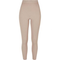 Legginsy Damskie Z Dzianiny Prążkowanej. Brązowe legginsy Urban Classics, bez wzorów, z dzianiny, sportowe. Za 137.99 zł.