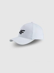 4F Czapka z daszkiem strapback damska - biała S/M. Białe czapki z daszkiem 4f, na lato, bez wzorów, z bawełny, sportowe. Za 59.99 zł.