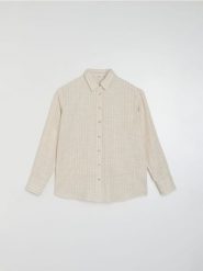 Koszula oversize w paski, z wiskozą i domieszką lnu - wielobarwny. Koszule Sinsay, l, bez wzorów, z wiskozy, bez kołnierzyka, bez ramiączek. Za 49.99 zł.