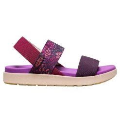 Sandały turystyczne damskie Keen Elle Backstrap. Fioletowe sandały Keen, bez wzorów, z materiału, eleganckie, bez obcasa, bez zapięcia. Za 197.00 zł.