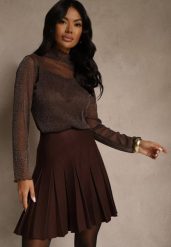 Brązowa Spódnica High Waist z Wiskozą Zdobiona Plisami Coroxera. Brązowe spódnice Renee, na imprezę, m, z aplikacjami, z wiskozy, eleganckie, mini. Za 89.99 zł.