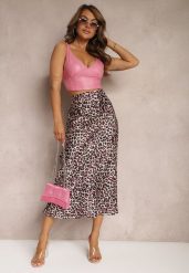 Fuksjowo-Czarna Spódnica High Waist ze Zwierzęcym Printem i Gumką w Talii Dimella. Czerwone spódnice Renee, m, bez wzorów, z wiskozy, eleganckie, midi, dopasowane. W wyprzedaży za 67.99 zł.