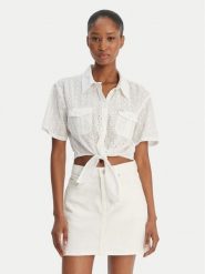 Guess Koszula W6GHA3 WO331 Biały Regular Fit. Białe koszule Guess, xl, z aplikacjami, z bawełny, bez kołnierzyka, bez ramiączek. Za 379.99 zł.