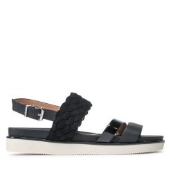 Sandały Wrangler. Czarne sandały Wrangler, bez wzorów, bez obcasa, na płaskiej podeszwie, bez zapięcia. Za 199.99 zł.