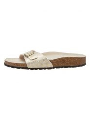 Birkenstock Klapki "Madrid" w kolorze złotym rozmiar: 40. Żółte klapki Birkenstock, bez wzorów, ze skóry, klasyczne, z otwartym noskiem, bez obcasa, bez zapięcia. Za 222.41 zł.