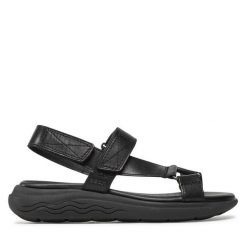 Sandały Geox. Czarne sandały Geox, bez wzorów, bez obcasa, na płaskiej podeszwie, bez zapięcia. Za 469.99 zł.