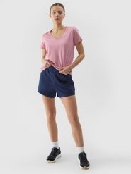 4F Spodenki dresowe damskie - granatowe S. Niebieskie szorty 4f, bez wzorów, z bawełny, sportowe. W wyprzedaży za 39.99 zł.