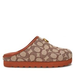 Klapki Coach. Brązowe klapki Coach, bez wzorów, bez obcasa, bez zapięcia. Za 639.99 zł.